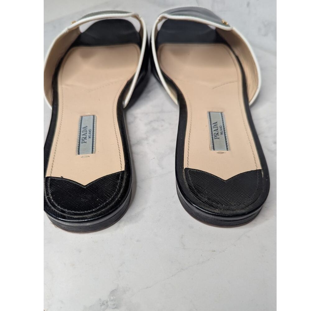 Prada black slip on flats mules logo designer career trendy size 40. US size 10 - Picture 3 of 11